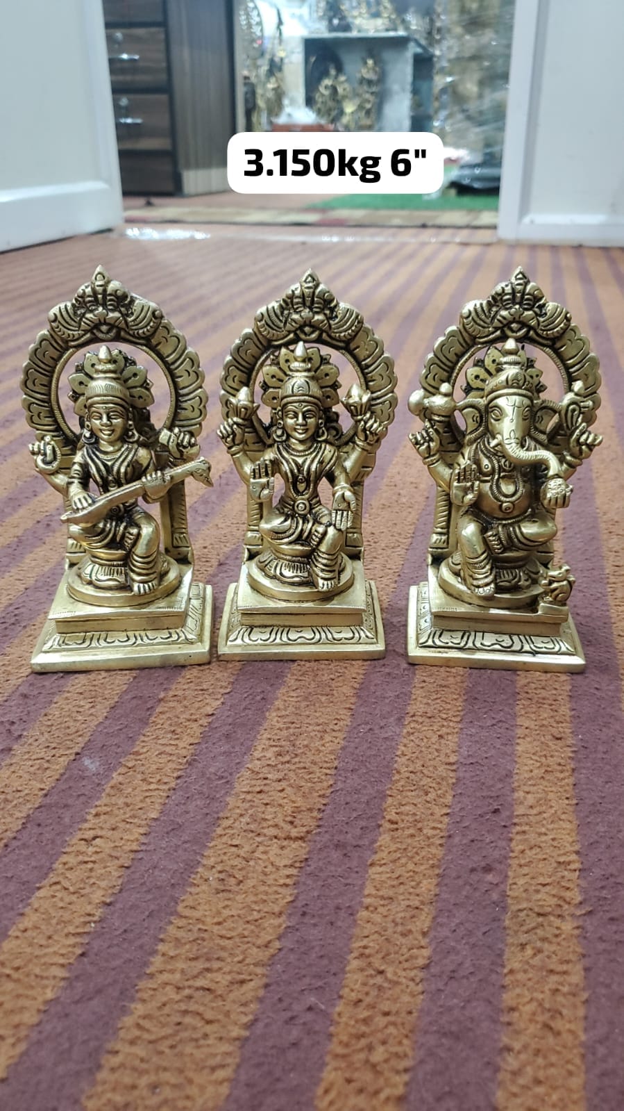 Brass laksmiji Ganesh and Saraswati ji Idol Statue showpiece/Home décor/Statue for Temple/Gift Item, Golden